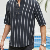 Samuel | Short-Sleeve Summer Henley Shirt with Striped Pattern