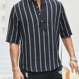 Samuel | Short-Sleeve Summer Henley Shirt with Striped Pattern