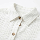 Short Cotton and Linen Dress with V-Neck and Three-Quarter Sleeves for Women