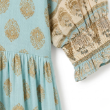 Boho Midi Dress for Women with Floral Print, V-Neck and Lantern Sleeves