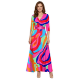 V-Neck Floral Maxi Dress with Long Sleeves and Flowing Cut