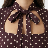 Women's Polka Dot Short Dress with Off-the-Shoulder Neckline and Front Lace-Up