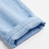 Cotton and Linen Trousers with Elasticated High Waist and Relaxed Fit for Women