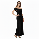 Lace Off-the-Shoulder Evening Maxi Dress with Waist Bow