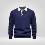 Men's Long-Sleeve Polo Shirt – with White Collar – Casual & Elegant