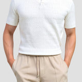 White Knitted Polo with Textured Pattern