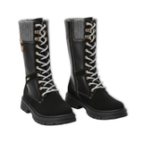 Women's Retro Lace-Up Winter Boots, Mid-Calf Platform Boots