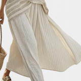 Graziella – Natural Bamboo Striped Top and Flowing Linen Trousers