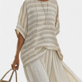 Graziella – Natural Bamboo Striped Top and Flowing Linen Trousers