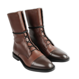 Women's Mid-Calf Two-Tone Lace-Up Boots with Reinforced Toe and Rubber Sole