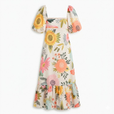 Floral Maxi Dress with Square Neckline and Puff Sleeves for Women
