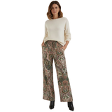 Wide-Leg Trousers with Paisley Print and Elasticated High Waist for Women