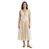 Flared Midi Dress with V-Neckline and Cinched Waist