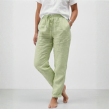 Cotton and Linen Trousers with Elasticated High Waist and Relaxed Fit for Women