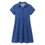 Printed Short-Sleeved Polyester Midi Summer Dress with Round Neck for Women