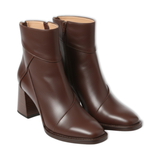 Women's Soft Leather Boots with Thick Square Heel and Side Zip