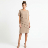 Elegant Chiffon Evening Dress with Layered Ruffles and Round Neckline