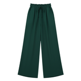 Casual Wide-Leg Trousers for Women with Elastic Waist and Decorative Belt
