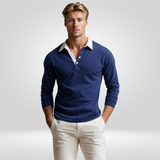 Men's Long-Sleeve Polo Shirt – with White Collar – Casual & Elegant