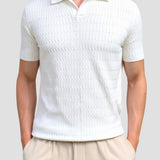 White Knitted Polo with Textured Pattern