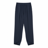 High-Waisted Ankle-Length Wide-Leg Trousers in Linen Blend with Elastic Waist for Women