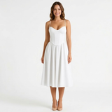 Structured Bustier A-Line Midi Dress with Thin Straps for Women