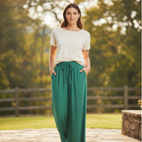 Roomy Wide-Leg Trousers with Elastic Waist and Pockets for Women