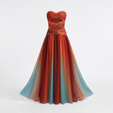 Flared Off-the-Shoulder Maxi Dress with Cut-Out Details and Ombré Print