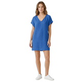 Short Linen Dress with V-Neck and Short Cuffed Sleeves