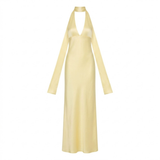 Women's Polyester Evening Maxi Dress with Plunging Neckline and Open Back