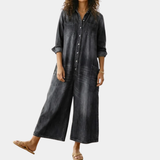 Diana | Vintage Washed Cotton Denim Dungarees with Button Fastening