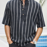 Samuel | Short-Sleeve Summer Henley Shirt with Striped Pattern