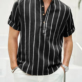 Samuel | Short-Sleeve Summer Henley Shirt with Striped Pattern