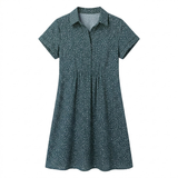 Printed Short-Sleeved Polyester Midi Summer Dress with Round Neck for Women