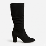 Mid-Calf Faux Suede Boots with Thick Heel and Soft Pleats