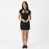 Women's Polka Dot Short Dress with Off-the-Shoulder Neckline and Front Lace-Up