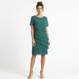 Elegant Chiffon Evening Dress with Layered Ruffles and Round Neckline