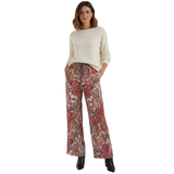 Wide-Leg Trousers with Paisley Print and Elasticated High Waist for Women