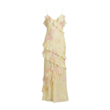 Floral Maxi Dress with Ruffles, V-Neck and Thin Straps