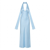 Women's Polyester Evening Maxi Dress with Plunging Neckline and Open Back