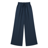 Casual Wide-Leg Trousers for Women with Elastic Waist and Decorative Belt