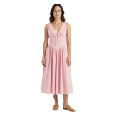 Flared Midi Dress with V-Neckline and Cinched Waist
