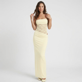 Women's Fitted Lace Bustier Evening Maxi Dress with Straps