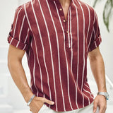 Samuel | Short-Sleeve Summer Henley Shirt with Striped Pattern