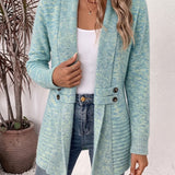 Nova | Ribbed Knit Cardigan with Button Tab in Aqua