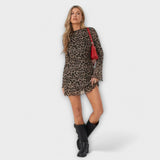 Júlia - Leopard Print Mesh Dress with Flared Sleeves