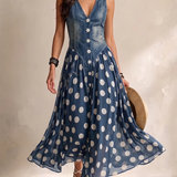 Adeline | Long Polka Dot Denim Dress