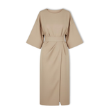 Women's Long Dress with Batwing Sleeves and Defined Waist, Flowing Silhouette