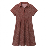 Printed Short-Sleeved Polyester Midi Summer Dress with Round Neck for Women