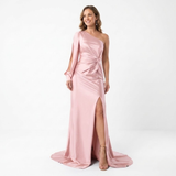 Asymmetric Long-Sleeved Evening Maxi Dress with Slit and Open Back for Women